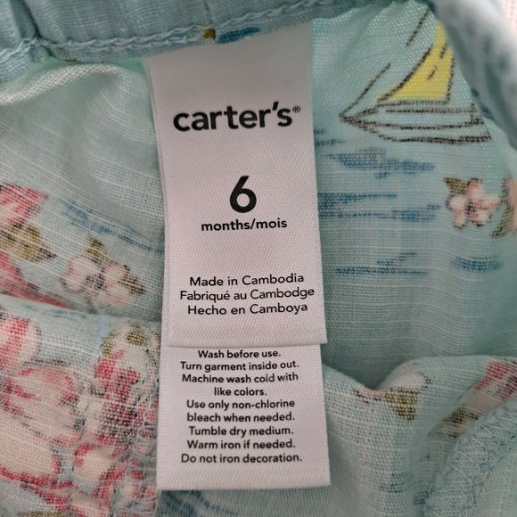 Carter's Baby Toddler 6 Months Shorts Blue Floral Sailboat - Picture 5 of 5